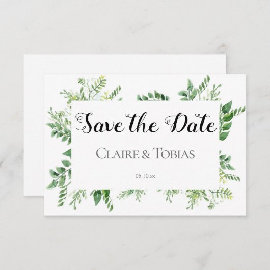 Green Wild Herb Spring Foliage Save the Date Karte (Vorne/Hinten)