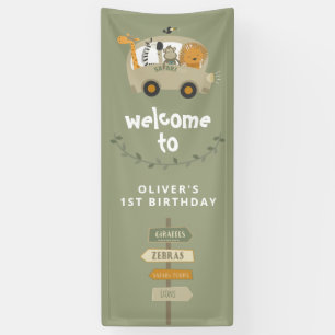 Green Wild One Safari Animals Erster Geburtstag Banner