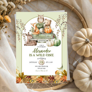 Green Wild One Woodland Pumpkin Truck 1. Geburtsta Einladung