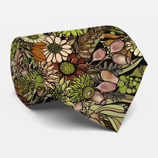 Green Wildblume Garden Pattern Neck Tie Krawatte (Gerollt)