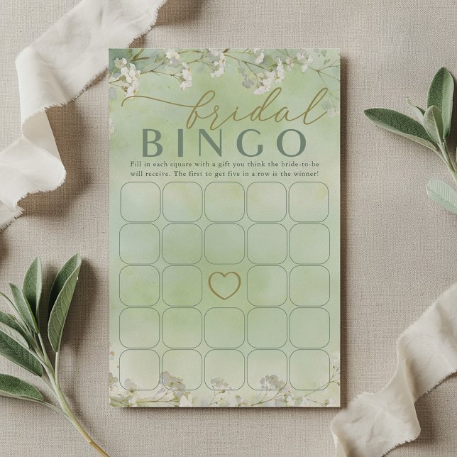Green Wildflower Bridal Bingo Game (Bridal Bingo Shower Activity Card)