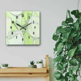Green Wine Glasses Numbered Wall Clock Quadratische Wanduhr