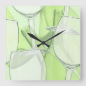 Green Wine Glasses Wall Clock Quadratische Wanduhr (Vorderseite)