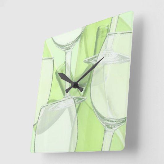 Green Wine Glasses Wall Clock Quadratische Wanduhr (Winkel)