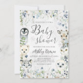 Green Winter Arctic Animals Baby Dusche Einladung (Vorderseite)