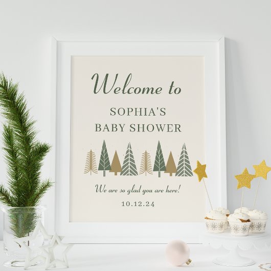 Green Winter Baby Dusche Begrüßungszeichen Poster