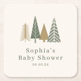 Green Winter Baby Dusche Rechteckiger Pappuntersetzer
