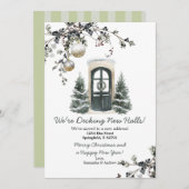 Green Winter Christmas New Address Announcement Einladung (Vorne/Hinten)