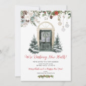 Green Winter Christmas New Address Announcement Einladung (Vorderseite)