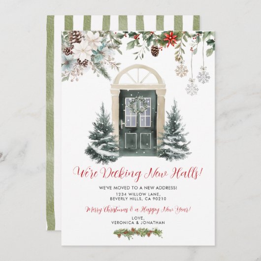 Green Winter Christmas New Address Announcement Einladung (Vorne/Hinten)