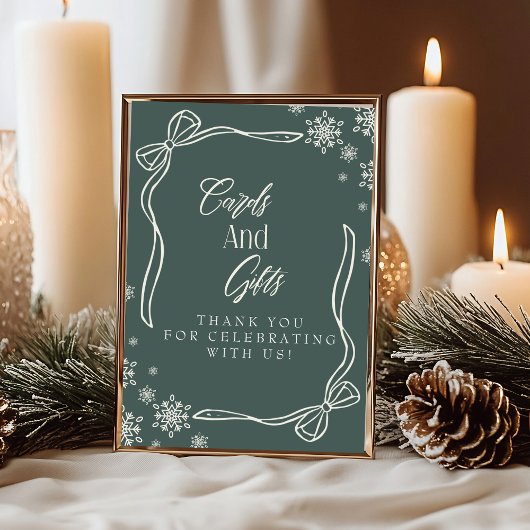 Green Winter Coquette Cards and Gifts Table Sign Einladung