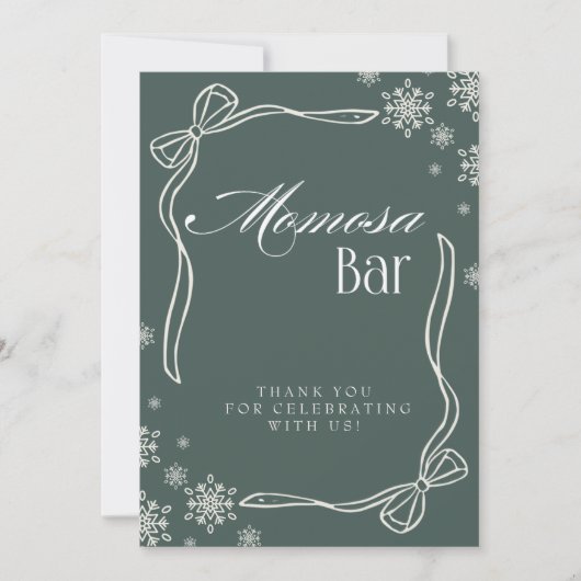 Green Winter Coquette "Momosa" Mimosa Tafelschild Einladung (Vorderseite)