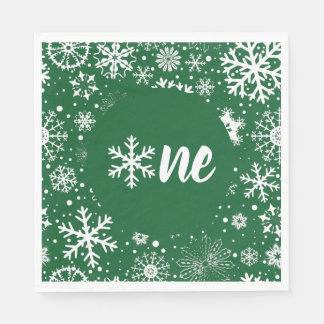 Green Winter First Birthday Snowflake One Napkins Serviette