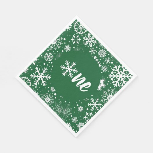 Green Winter First Birthday Snowflake One Napkins Serviette (Ecke)