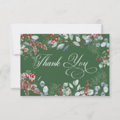 Green Winter Pine Berries Eucalyptus Wedding Dankeskarte (Vorderseite)