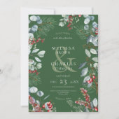 Green Winter Pine Berries Eucalyptus Wedding Einladung (Vorderseite)