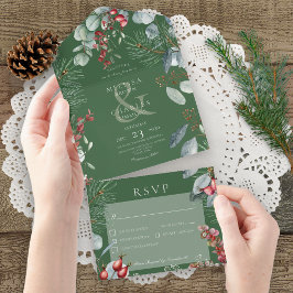 Green Winter Pine Berries Eukalyptus Dinner All In One Einladung
