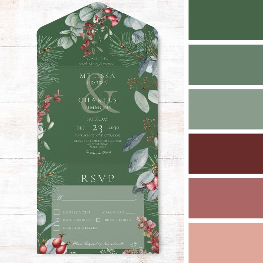 Green Winter Pine Berries Eukalyptus Dinner All In One Einladung