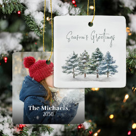 Green Winter Pine Trees Foto Personalisiert Keramikornament