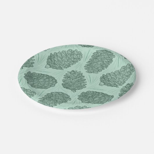 Green Winter Pinecones Pappteller (Schrägansicht)