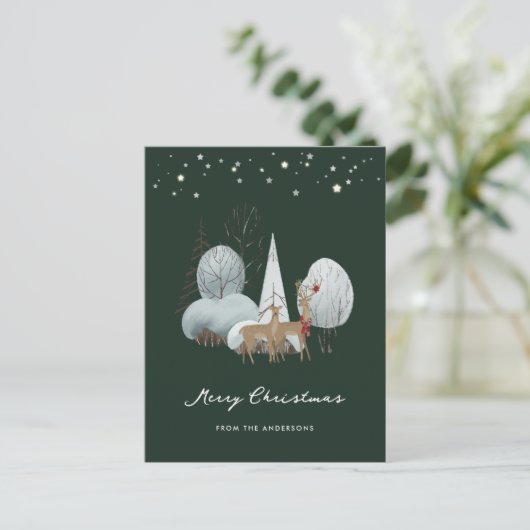 Green Winter Scene Stars Forest Dee Weihnachten (Stehend Vorderseite)