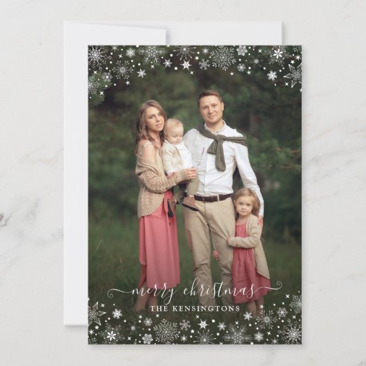 Green Winter Snowflakes Weihnachts-Foto (Vorderseite)