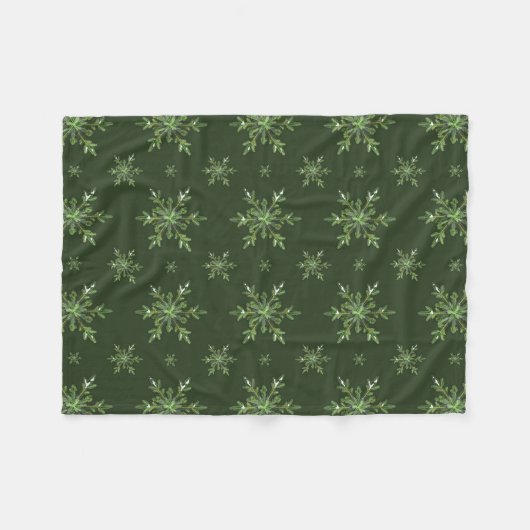 Green Winter Snowy Pine Snowflakes Muster Fleecedecke (Vorderseite (Horizontal))