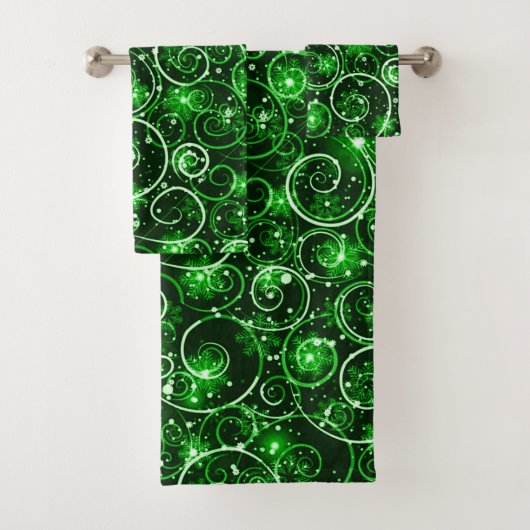 Green Winter Swirl Badhandtuch Set (Insitu)