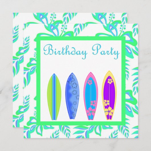 GREEN WIPEOUT PARTY EINLADUNG Surfbrett (Vorne/Hinten)