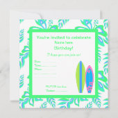 GREEN WIPEOUT PARTY EINLADUNG Surfbrett (Rückseite)