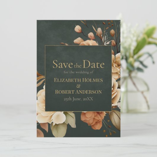 Green Witch Floral Save the Date Card (Stehend Vorderseite)