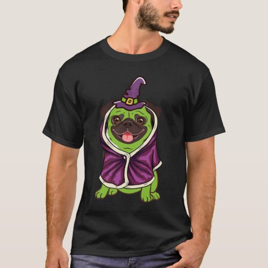 Green Witch Pug Cute Dog Halloween Costume Pug o w T-Shirt (Vorderseite)