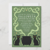 Green Witchy Black Cat Cauldron Halloween Party Einladung (Vorderseite)