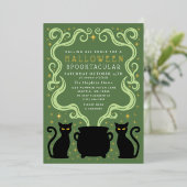 Green Witchy Black Cat Cauldron Halloween Party Folieneinladung (Stehend vorne)