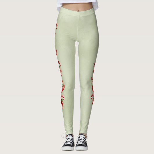 Green with Christmas Cocoa and Candy Canes Leggings (Vorderseite)