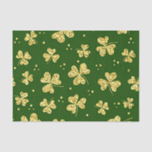 GREEN WITH GOLD GLITTER LOOK IRISH SHAMROCKS