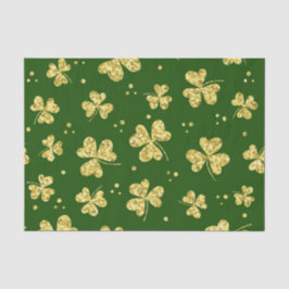 GREEN WITH GOLD GLITTER LOOK IRISH SHAMROCKS SEIDENPAPIER