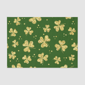 GREEN WITH GOLD GLITTER LOOK IRISH SHAMROCKS SEIDENPAPIER