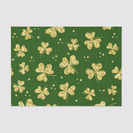GREEN WITH GOLD GLITTER LOOK IRISH SHAMROCKS SEIDENPAPIER (Vorderseite)