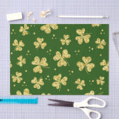 GREEN WITH GOLD GLITTER LOOK IRISH SHAMROCKS SEIDENPAPIER (Handwerk)