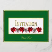 Green With Red Poinsettias Foil Invitation Folieneinladung (Vorderseite)