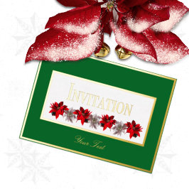 Green With Red Poinsettias Foil Invitation Folieneinladung