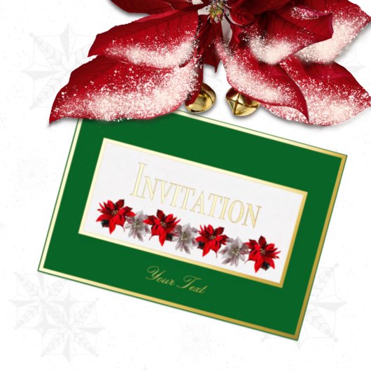 Green With Red Poinsettias Foil Invitation Folieneinladung