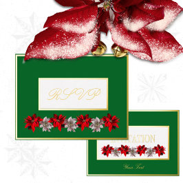 Green With Red Poinsettias Response Postcard Folien Feiertagspostkarte
