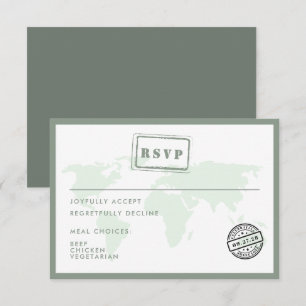 Green World Map Hochzeit in Urlaubsort Datum Brief RSVP Karte