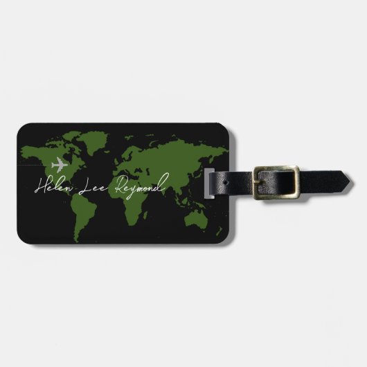 Green World Map mit Namen zur Identifizierung von  Gepäckanhänger (Vorderseite horizontal)