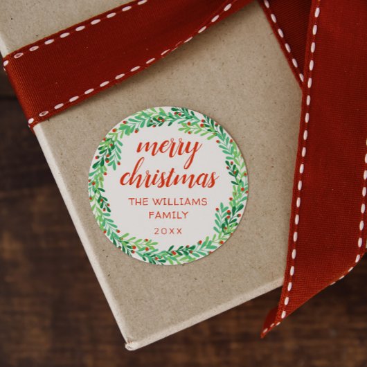 Green Wreath Frohe Weihnachten Runder Aufkleber