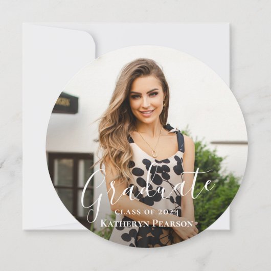 Green Wreath Gold Navy Blue Abschluss Foto in Einladung (Rückseite)