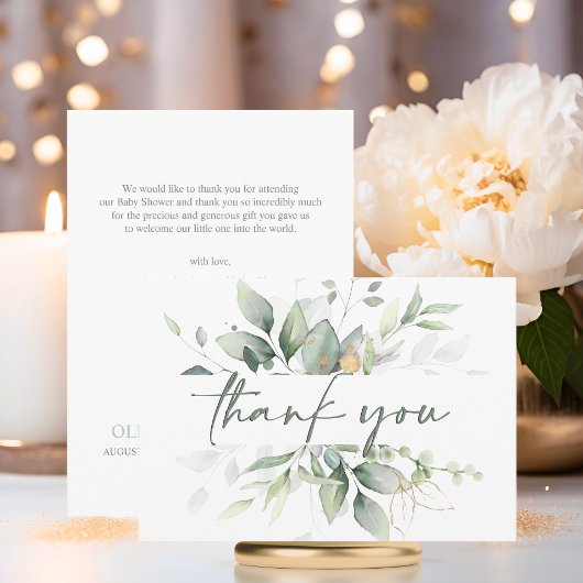 Green Wreath Watercolor BABY SHOWER DANKEN Dankeskarte
