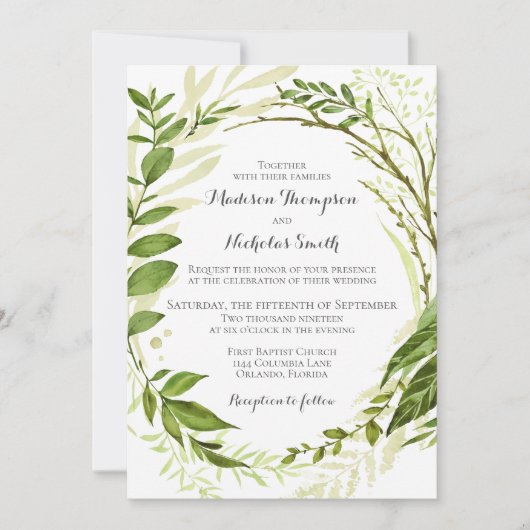 Green Wreath Wedding Einladungskarten (Vorderseite)